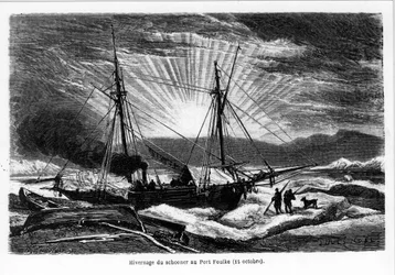 Inverno do navio "Escuna" no Porto Foulke - no "mar livre do pólo, viagem de descoberta nos mares Árcticos