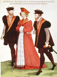 Mulher de Nuremburg sendo escoltada ao templo por dois senadores, 1572