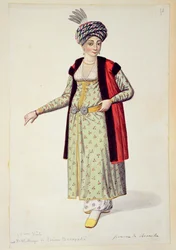 Mulher de Rumelia, período otomano, terceiro quartel do século XVIII (wc no papel)