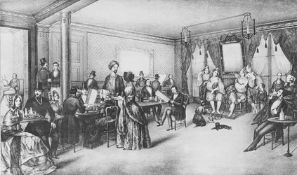 Mulheres de Argel em um café em Paris, c.1860 (gravura)