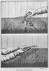 Trabalhando em tapeçaria de veludo Aubusson
