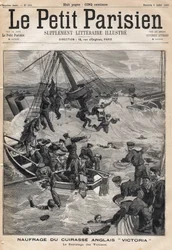 Naufrágio da armadura inglesa "Victoria" após uma colisão na costa da Síria e resgate das vítimas. Um dos jornais " Le petit Parisien" em 9/07/1893 (gravura)