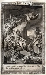 Você vê o terrível divinito filho do malvado Ulisse - gravura de 1798 por Monnet em "Les Aventures de Telemaque, fils d