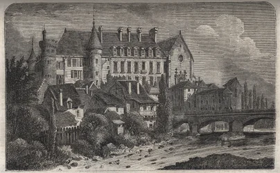 castelo da comuna de La Palice de Lapalisse, no departamento de Allier, - gravura na “Histoire de France” de Victor Duruy (1811-1894) - 1882