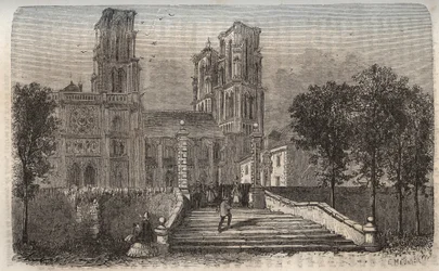 catedral Notre-Dame (Notre Dame) de Laon (1150-1180), Aisne - gravura em "Histoire de France" de Victor Duruy (1811-1894) - 1882
