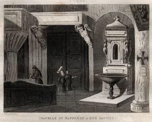 capela onde napoleão foi baptizado - capela ou Napoleão a été baptise - Gravura de "Itália Pitoresca" - Pintura Histórica e Descritiva da Itália" de M. de Norvins, Ch. Nodier 1834-1836.