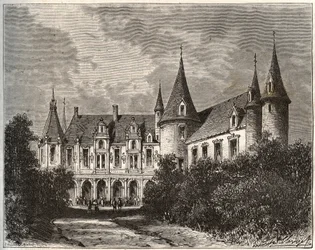 chateau du rocher a mezangers en Mayenne - gravura em "La France illustree: geographie, histoire, administration statistique" de V.A. Malt-Brown. 1884