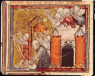 f.275r Cerco do Castelo de Chinon, Grandes Crônicas da França, 1375-79