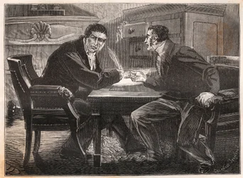 monarquia de julho - ministério dos três dias - entrevista entre André Dupin (1783-1865) e Jean-Charles (Jean-Charles) Persil (1785-1870) - 1834 - gravura