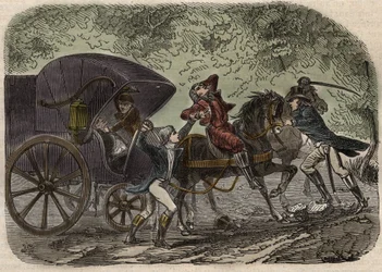 o caso do correio de Lyon - Affaire du courrier de Lyon - la malle-poste est atacada em Seine et Marne por 5 indivíduos em 28 de Abril de 1796 - Gravação em "Causes celebres de tous les peuples" por Armand Fouquier (1817-18?) 1858-1867 - coleção particular