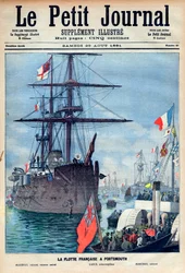 a frota francesa em Portsmouth: o navio "Marengo", o torpedo "Lance" e o navio de guerra "Marceau", primeira página do Petit Journal du 29 august 1891 (gravura)
