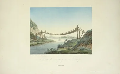 Ponte de Corda perto de Penipe, desenhada por Marchais, gravada por Bouquet, ilustração de 