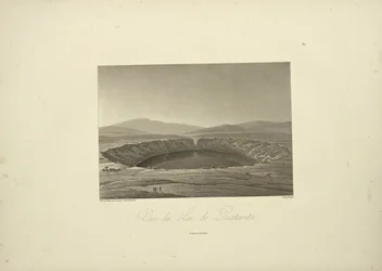 Vista do Lago de Guatavita, desenhada por Thibaut, gravada por Bouquet, ilustração de 