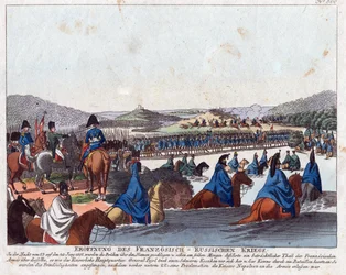 O início da Invasão Francesa da Rússia - Campe, August Friedrich Andreas (1777-1846) - Gravura, aguarela - 20,5x26,2 - Coleção Privada