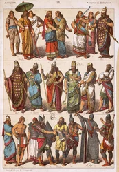 Trajes de assírios e babilónios, por Friedrich Hottenroth (1840-1917), litografia, civilização assiro-babilónica