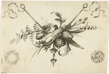 Festoen met bloemen, bladeren en vruchten
Unterschidliche neue Feston von Blumen und Früchten (título da série)