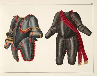 Armadura, prato de &39;Uma História do Desenvolvimento e Costumes de Cavalaria&39;, do Dr. Franz Kottenkamp, publicado por Carl Hoffmann, 1842