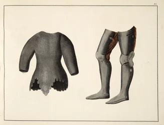Armadura, prato de Uma História do Desenvolvimento e Costumes de Cavalaria, do Dr. Franz Kottenkamp, publicado por Carl Hoffmann, 1842