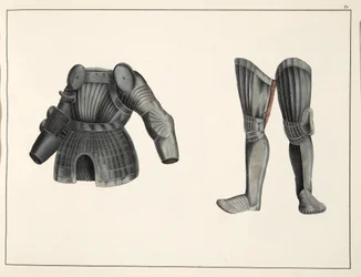 Armadura, prato de Uma História do Desenvolvimento e Costumes de Cavalaria, do Dr. Franz Kottenkamp, publicado por Carl Hoffmann, 1842