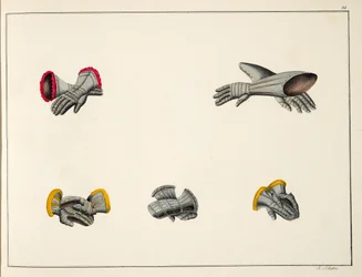 Luvas, prato de &39;Uma História do Desenvolvimento e Costumes de Cavalaria&39;, do Dr. Franz Kottenkamp, publicado por Carl Hoffmann, 1842