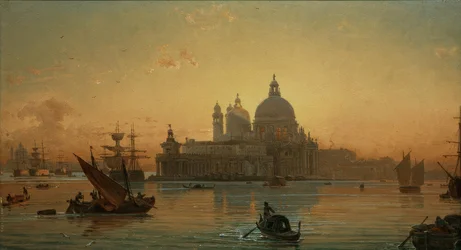 Atmosfera nocturna em Veneza com Santa Maria della Salute