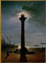 A Coluna Marcus em Veneza à luz da lua