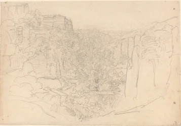 Castelo fortificado acima de um vale estreito