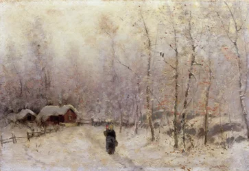 Mulher com criança em paisagem de inverno (óleo sobre tela)
