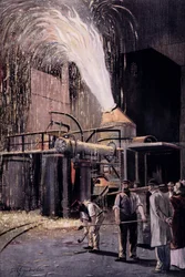 O processo Bessemer para a produção em massa de aço, desenvolvido por Sir Henry Bessemer (1813-98)