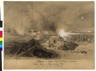 Cerco de Komorn pelas tropas do K. K. em abril de 1849 (aguarela sobre papel)