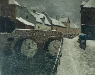 Ponte em Amiens (gravura a cores)