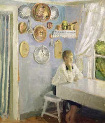 Harald na mesa do café da manhã, c.1900 (óleo no painel)