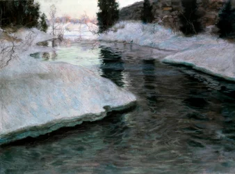O descongelamento do gelo: o rio Lysaker. Pintura de Fritz Thaulow (1847-1906). Pastel sobre tela. Coleção particular.