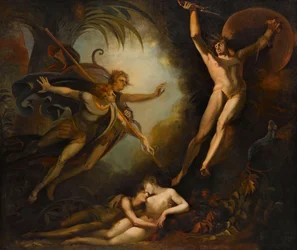 Satanás começando, tocado pela lança de Ithuriel, 1779.