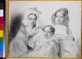 Retratos das condessas Praskovia (1817-1835), Nadezhda (1822-1840) e Maria (1813-1849), filhas do príncipe russo Piotr Viazemski (Pierre Wiazemsky) (1792-1878) - Desenho de Feodor (Fidelio) Bruni ( 1799-1875)