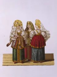 Trajes de mulheres e donzelas de Tver Da série Clothing of the Russian state, 1851