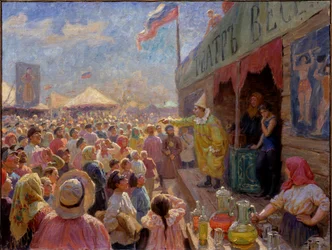 Uma feira - Uma feira - Pintura de Fyodor Ivanovich Rerberg (1865-1938), óleo sobre tela