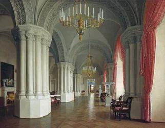 O Salão Gótico no Palácio de Inverno em São Petersburgo, década de 1840.