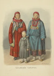 Kazan Tatar Women, ilustração da série Roupas do Estado Russo, 1869