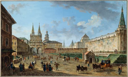 Vista do Portão da Ressurreição na Praça Vermelha, Moscou, Rússia, c1801