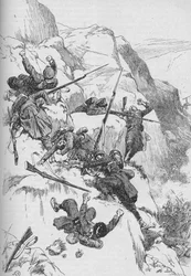 Os espanhóis derrotados escalaram os lados ásperos 1902