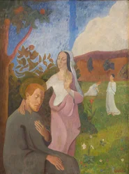 Imagem decorativa. A Visão de São Francisco com as Três Virgens Brancas