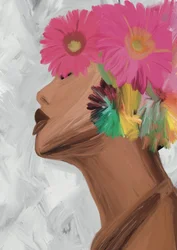 Mulher com flores vibrantes