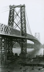 Ponte Williamsburg sobre East River durante a construção, 1898