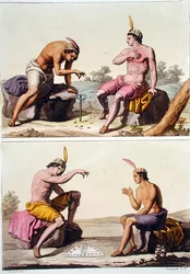 Índios jogando Queciu (topo) e Porotos (fundo), Chile, de 