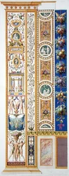 Painel do Raphael Loggia no Vaticano, de "Delle Loggie di Rafaele nel Vaticano", gravado por Giovanni Ottaviani (c.1735-1808), publicado c.1772-77 (gravação a cores)