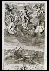 Júpiter lança uma tempestade sobre o oceano, ilustração do livro 1 parte 6 Capítulo 16 de &39;os princípios da filosofia&39; por Anthony Le Grand, gravado por Johannes Kip (16523-1722), 1694