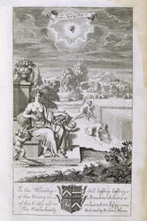 O Olho de Deus Observa a Colheita, ilustração do Livro 1, Parte 2, Capítulo 16 de &39;Os Princípios da Filosofia&39;, de Anthony Le Grand, gravada por Michiel van der Gucht (1660-1725), 1694