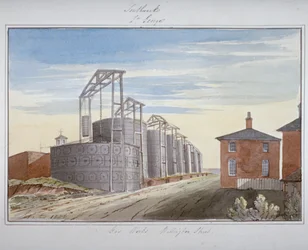 Vista da fábrica de gás em Pocock Street, Southwark, Londres, 1826