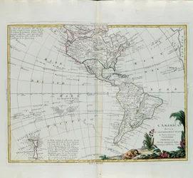 A América dividiu-se em seus principais estados, gravada por G. Zuliani tirada de Tomé do Novo Atlas publicada em Veneza em 1776 por Antonio Zatta, Coleção Particular